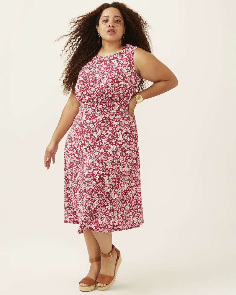 Plus size model with pear body shape wearing Sammie Garden Party Midi Dress by Adorned | Dia&Co | dia_product_style_image_id:193554